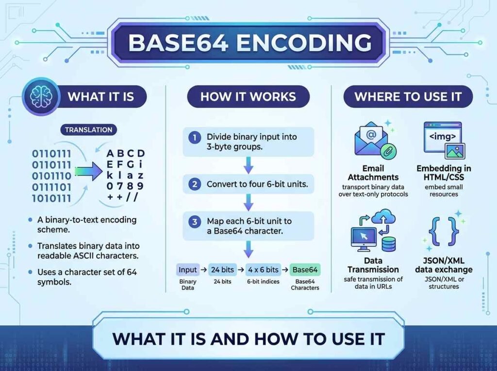 Diagram showing text converted into Base64 encoded data