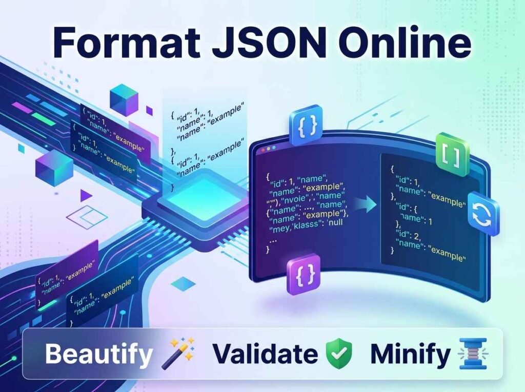 Messy JSON being formatted into clean indented structure