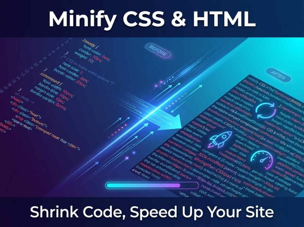 CSS code being minified into a smaller compressed file