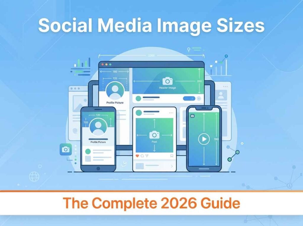 Chart of recommended social media image sizes by platform
