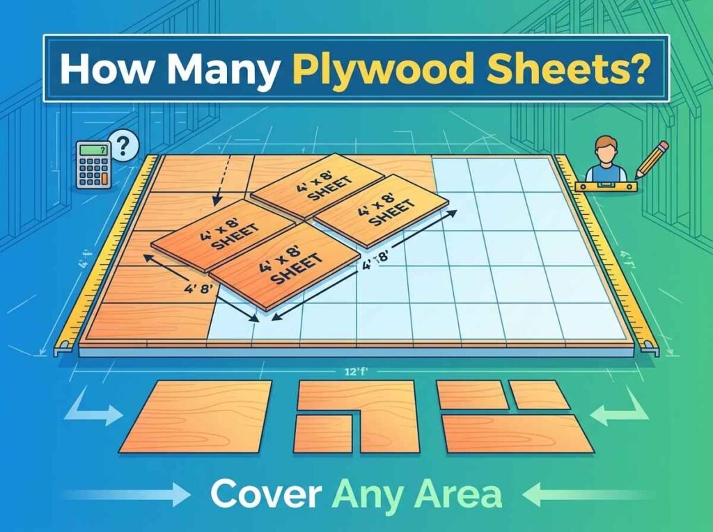 Stack of plywood sheets with area measurements