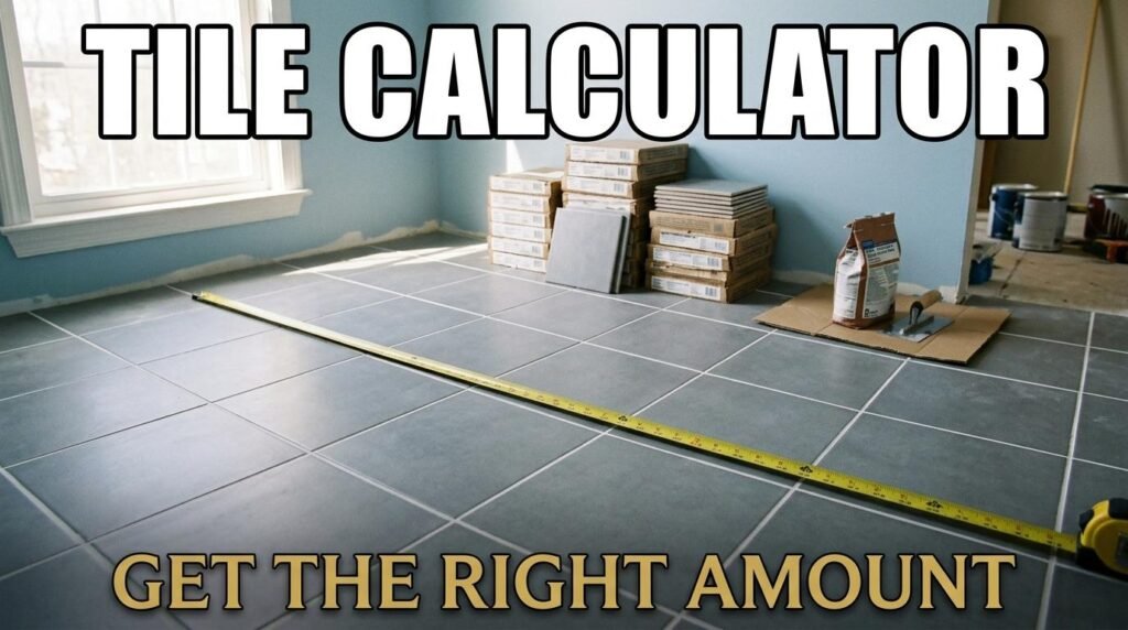 Tile layout with measurements showing how to calculate tiles needed for a room